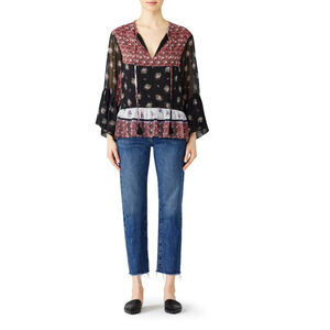 Rebecca Minkoff Willa Boho Sheer Floral Blouse With Flutter Sleeves Size Medium